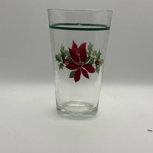 Holiday Glass with Poinsettia and Holly Design